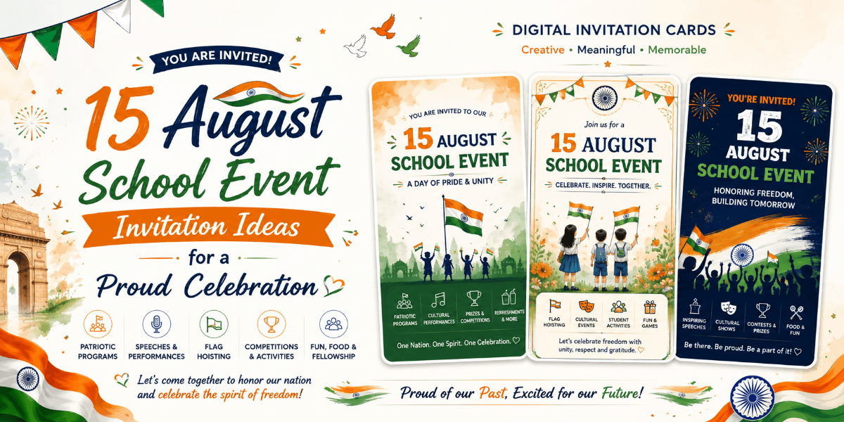 Digital 15 August school event invitation for an Independence Day celebration
