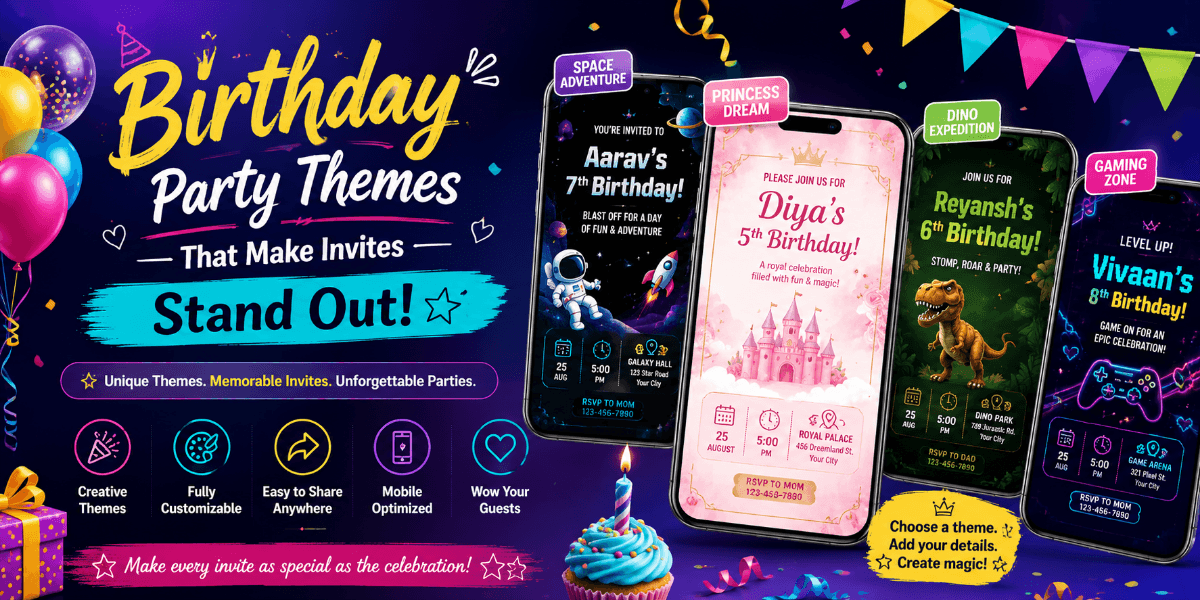 Colorful themed birthday party invitation design