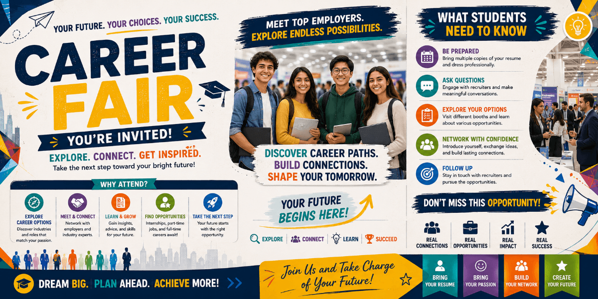 Students attending a career fair with company representatives