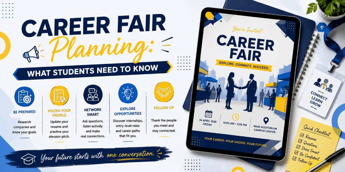 Students preparing to meet employers at a career fair