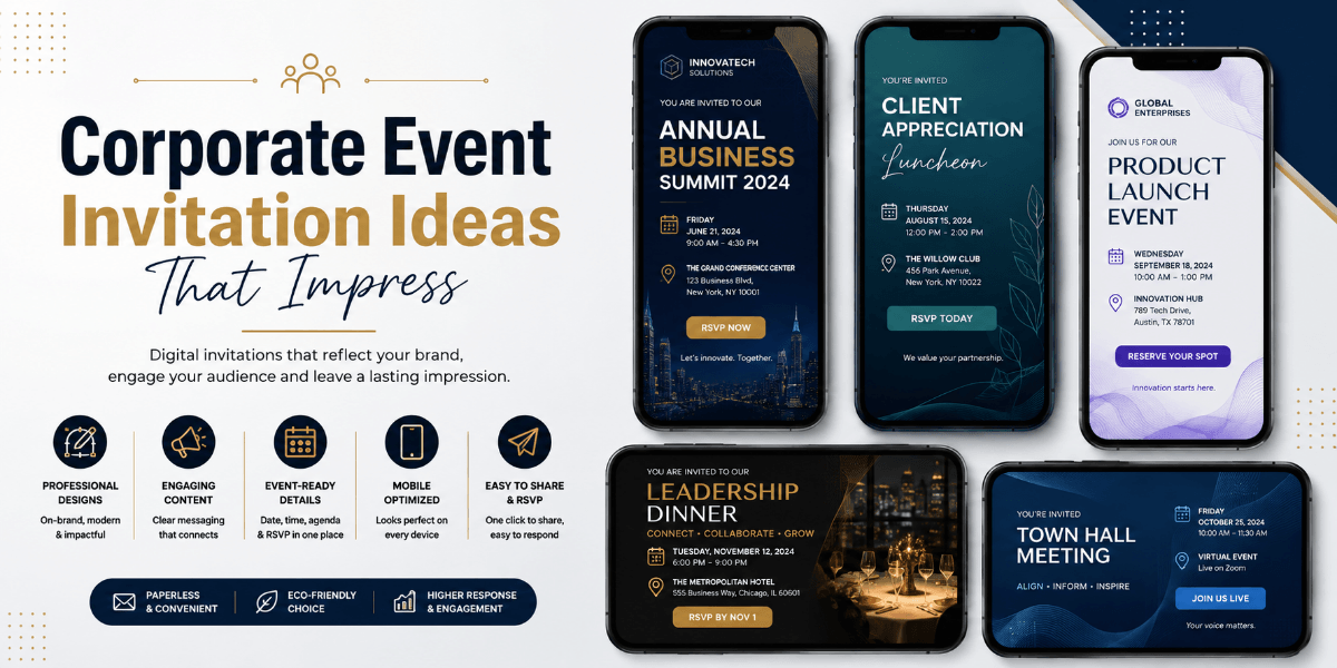 Professional corporate event invitation displayed on a smartphone