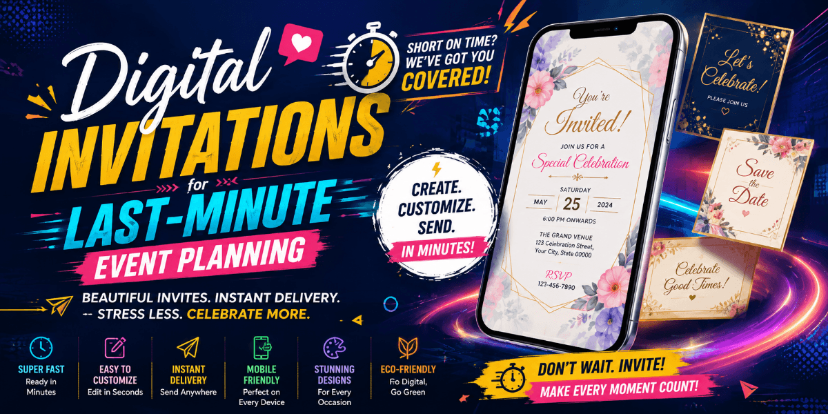 Digital event invitation prepared quickly for a last-minute celebration