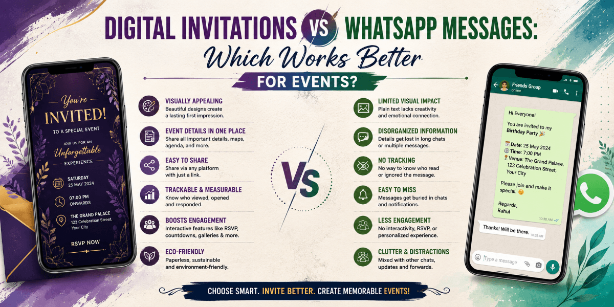 Digital event invitation compared with a WhatsApp event message