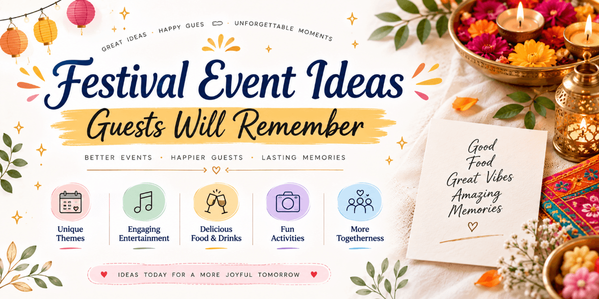 Colorful festival event celebration with guests and decorative lights