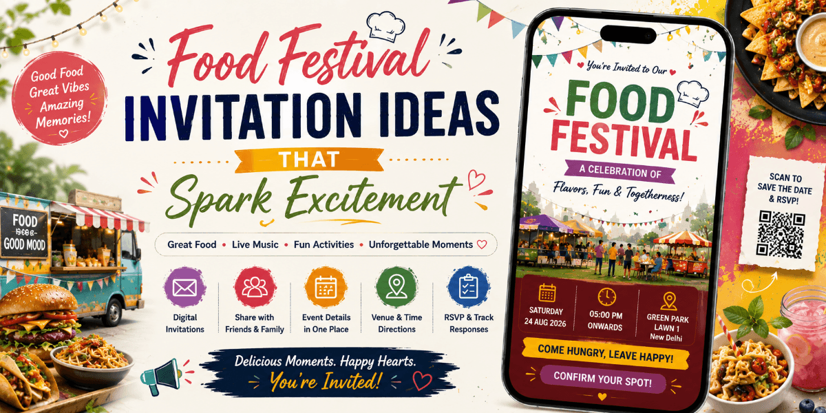 Colorful digital food festival invitation featuring a variety of dishes