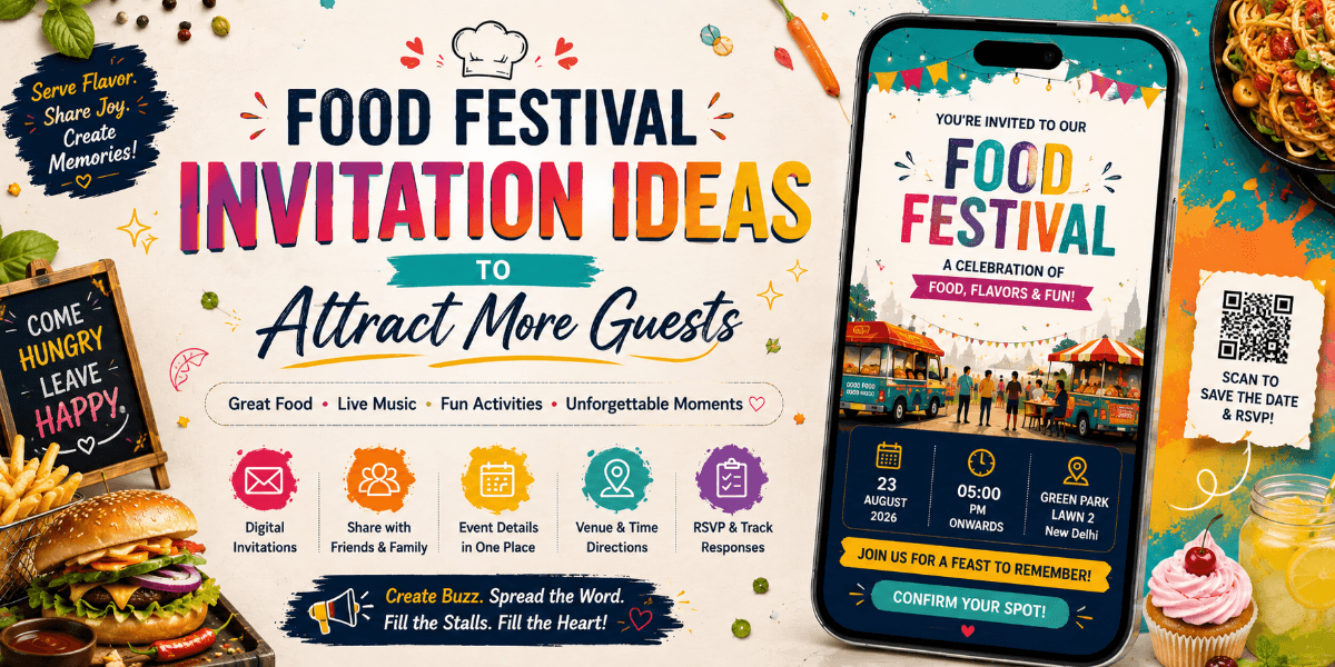 Colorful digital food festival invitation featuring a festive food event