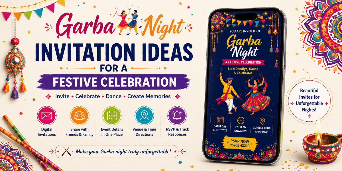 Colorful digital Garba night invitation with festive Indian design