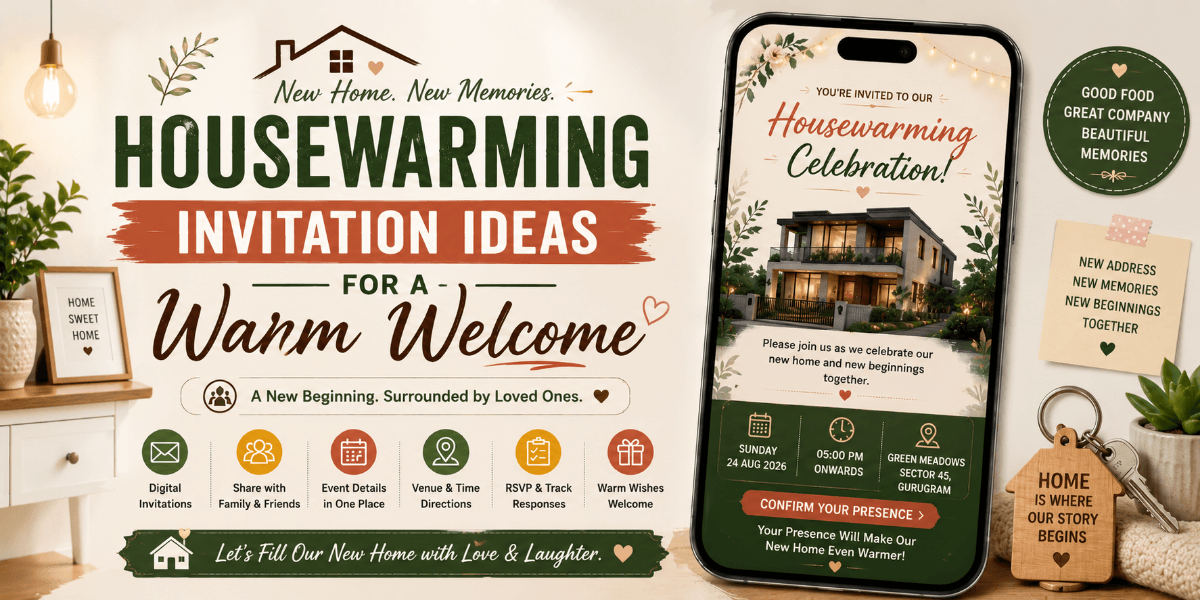 Warm digital housewarming invitation for a new home celebration