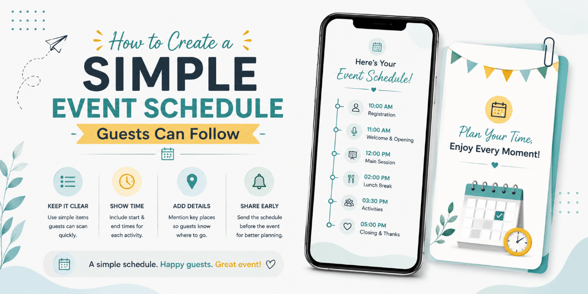 Clear digital event schedule showing activities and timings for guests