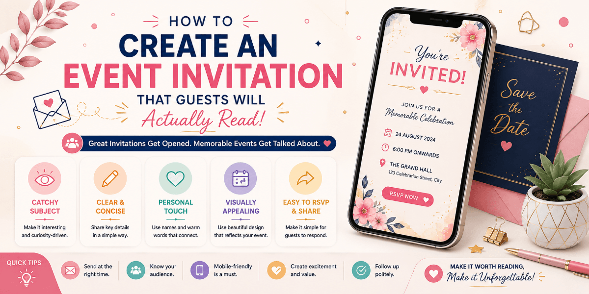 Modern digital event invitation with clear event information and RSVP action