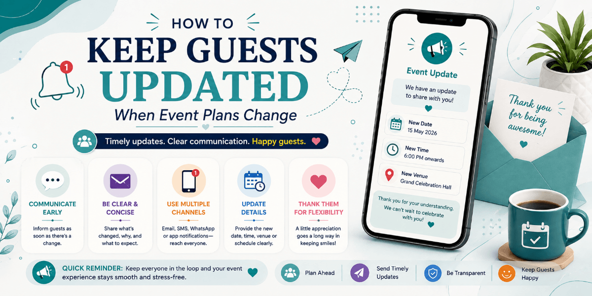 Event update notification showing changed event information for guests