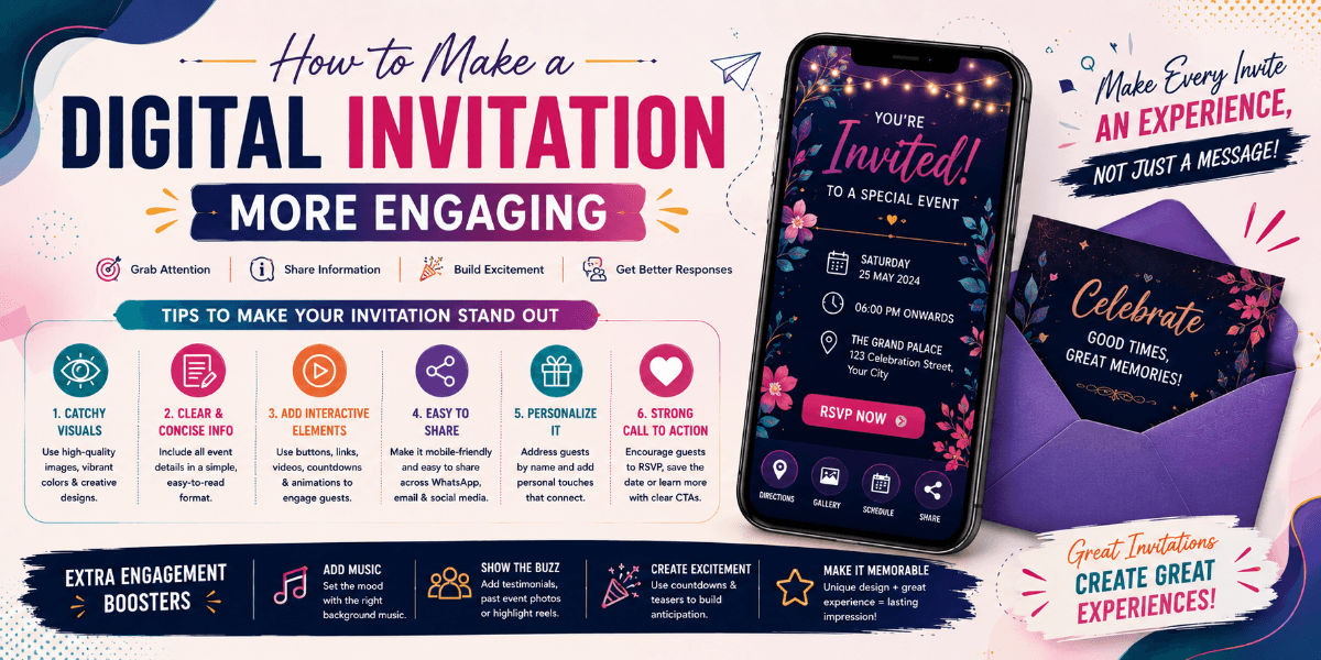 Engaging digital invitation with photos, event details, and interactive elements