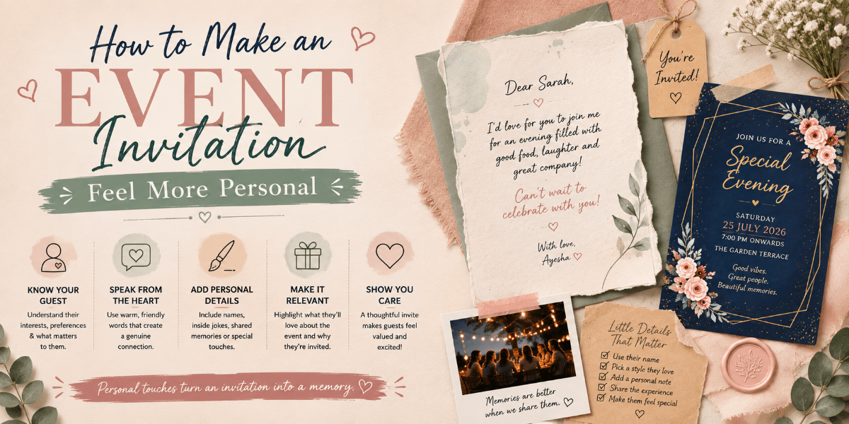Personalized digital event invitation with custom message and event details