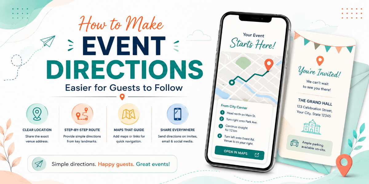 Digital event invitation showing clear venue directions and arrival information