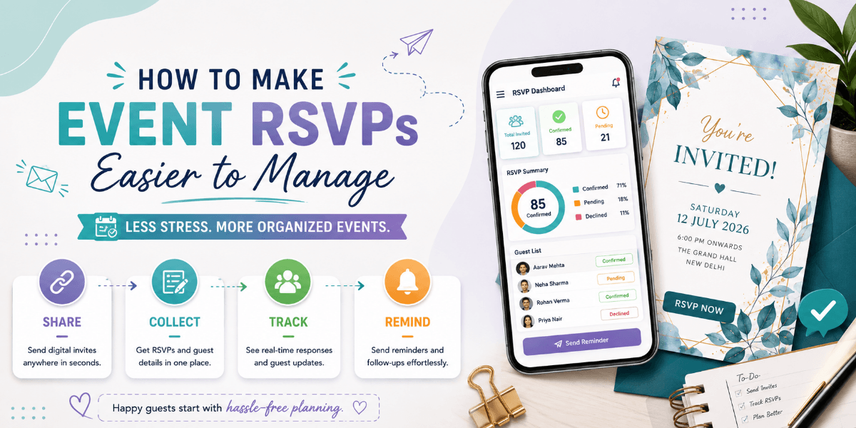 Digital event RSVP system showing guest attendance responses