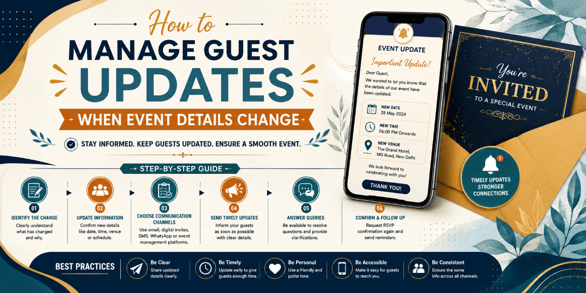 Digital event information being updated for guests after an event change