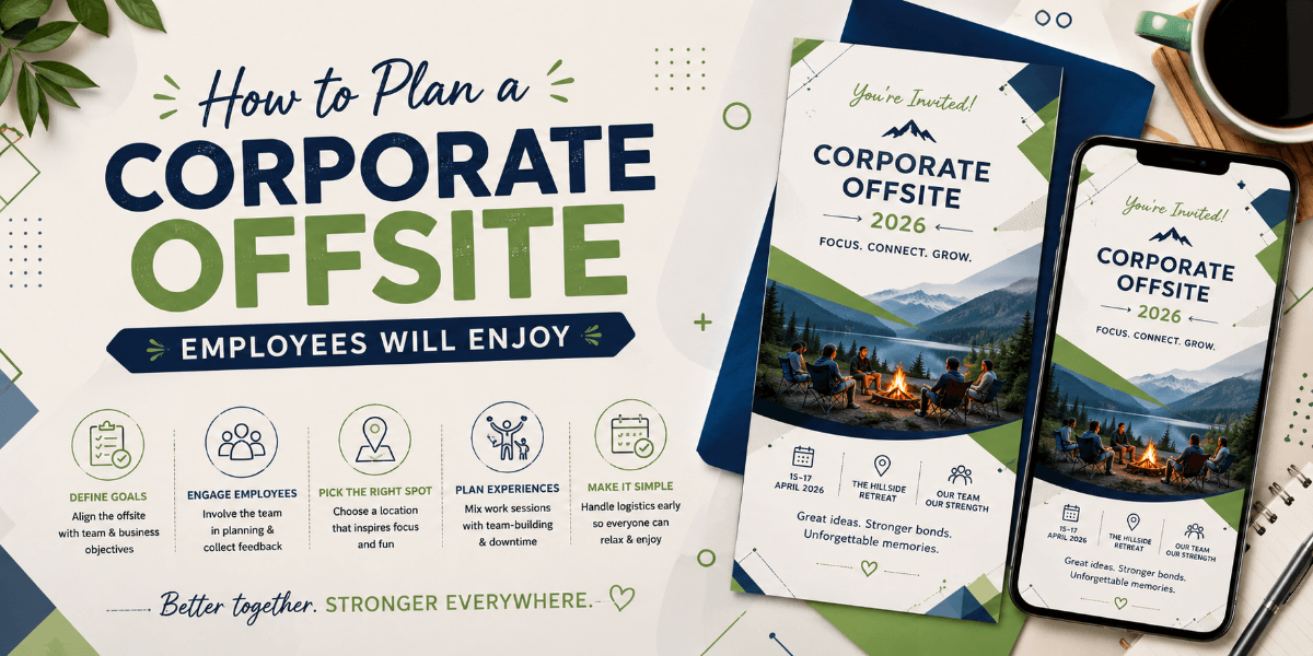 Corporate offsite event with employees participating in a team activity