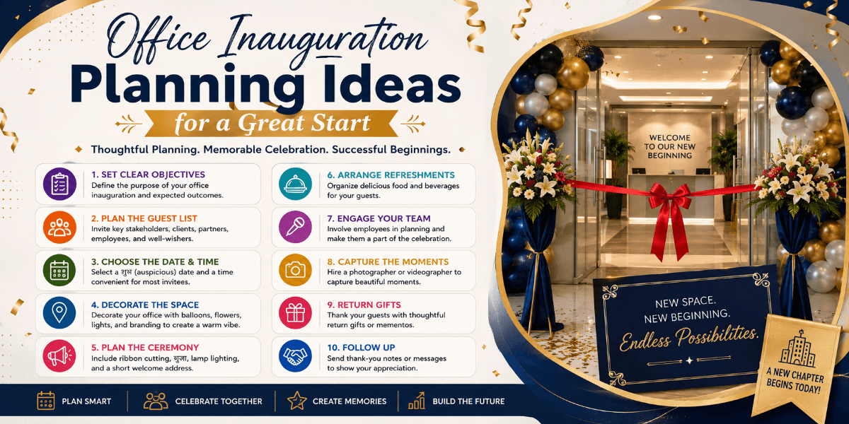 Business team preparing for a professional office inauguration ceremony