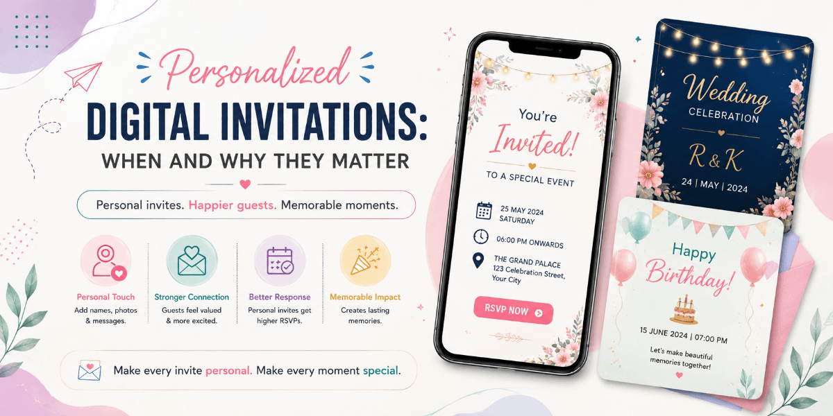 Personalized digital event invitation created for an individual guest
