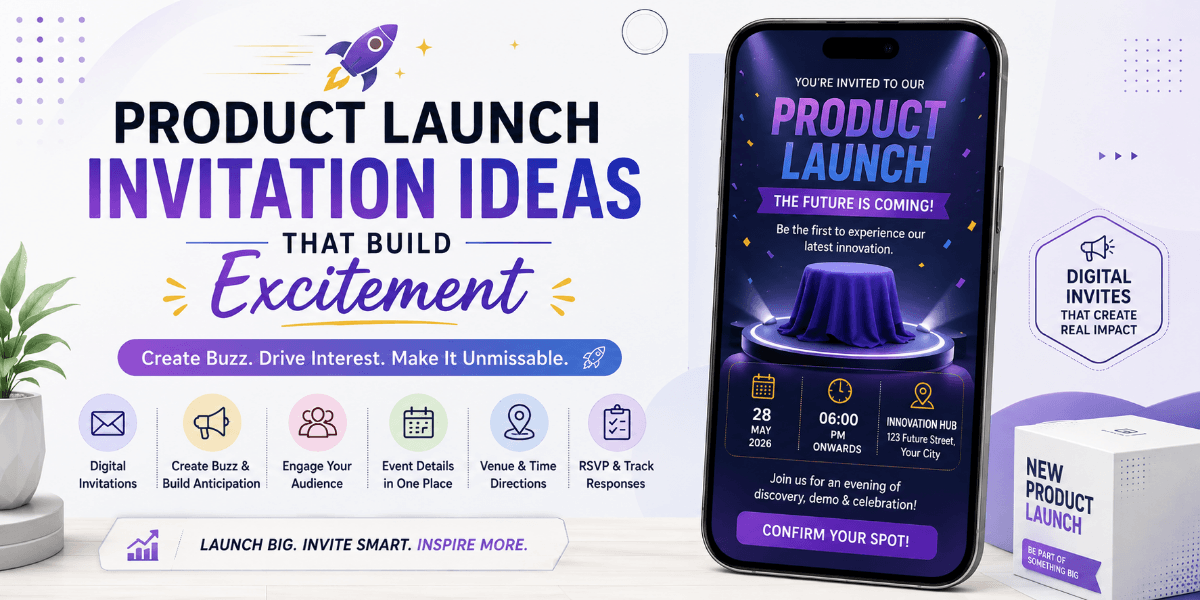 Professional digital product launch invitation displayed on a smartphone