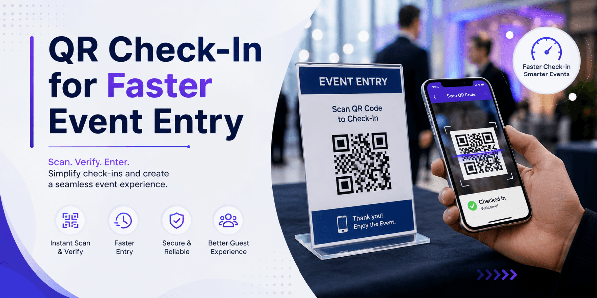 Guest scanning a QR code at an event entrance for digital check-in
