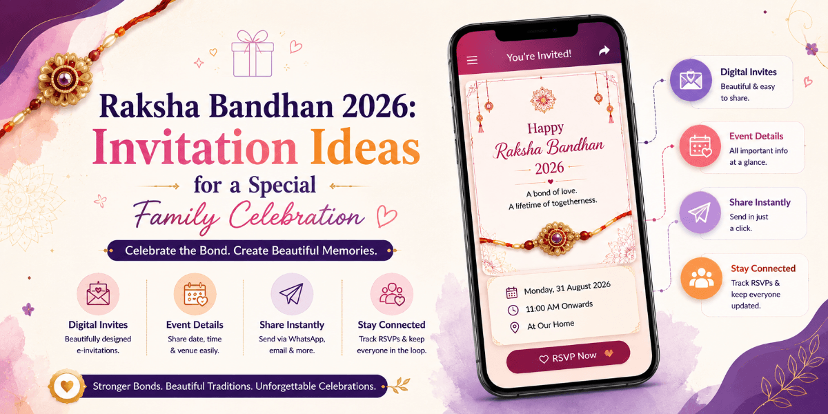 Beautiful Raksha Bandhan 2026 digital invitation for a family celebration