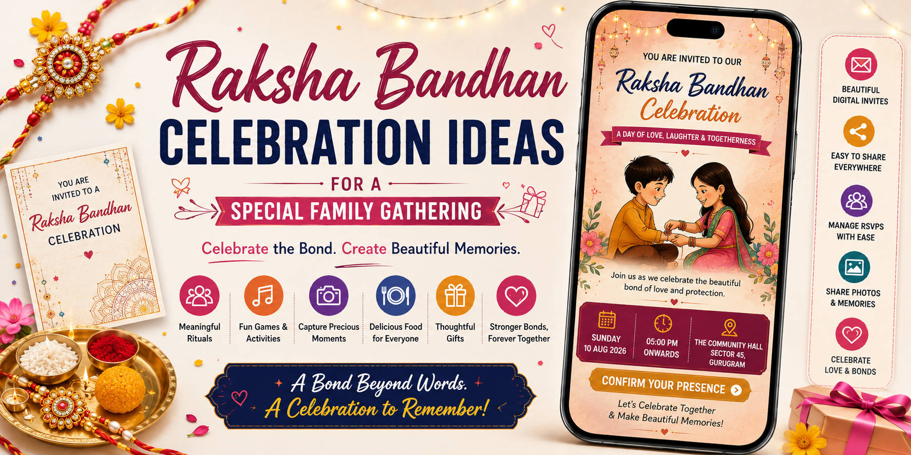 Brother and sister celebrating Raksha Bandhan with family at home