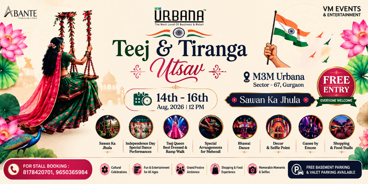 Teej and Tiranga Utsav 2026 event poster at M3M Urbana Sector 67 Gurgaon