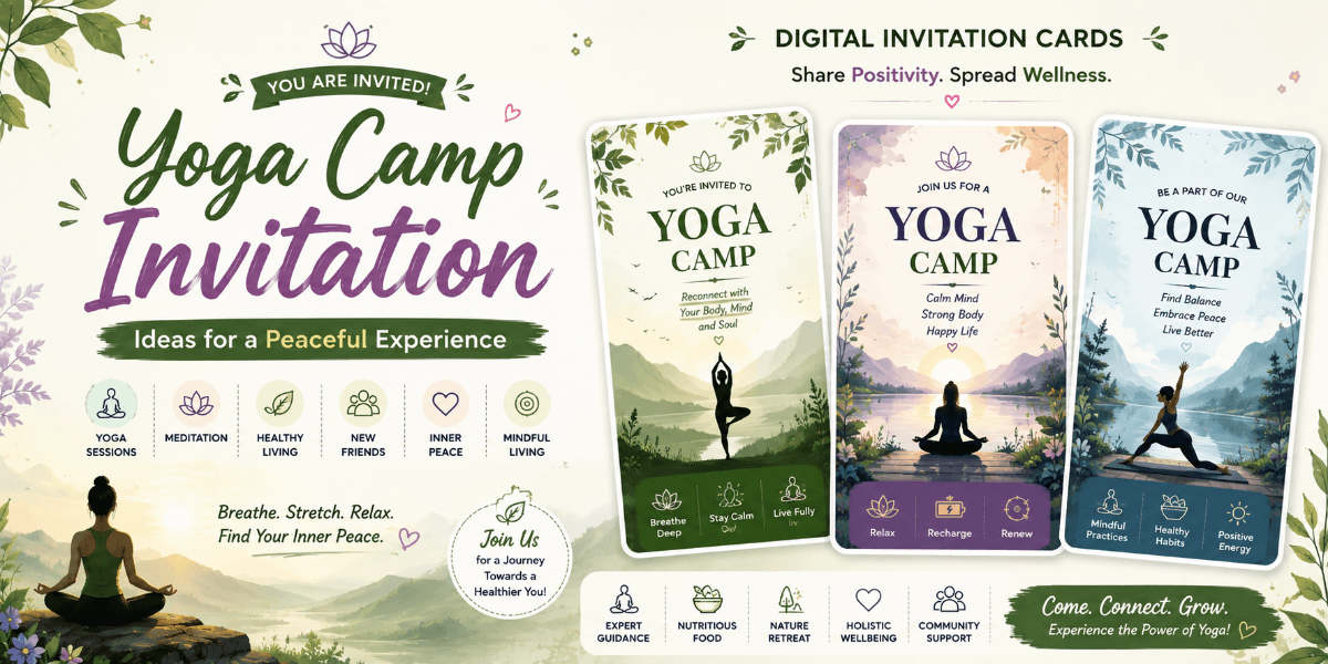 Peaceful digital yoga camp invitation for a wellness event