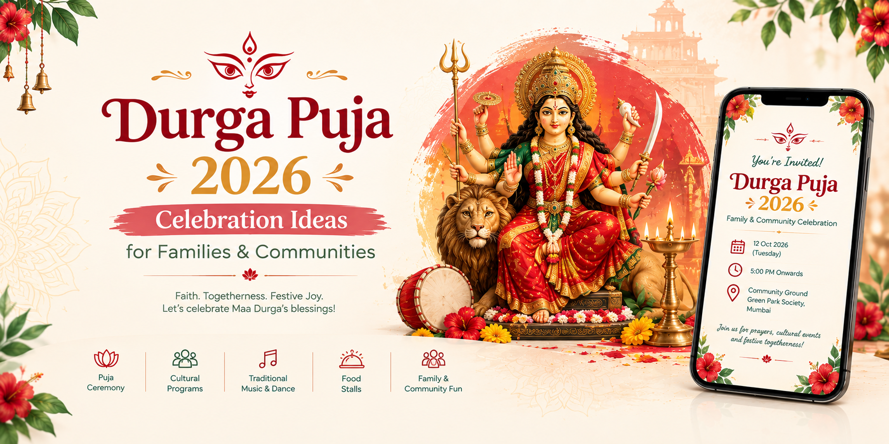 Durga Puja 2026 digital invitation for community celebration