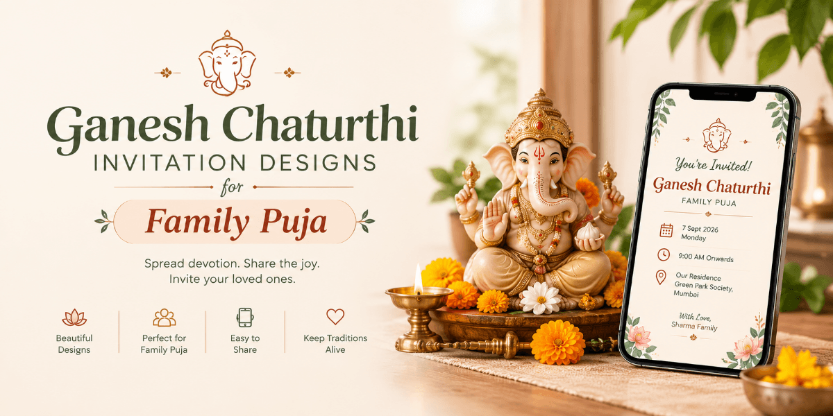 Traditional family Ganesh Chaturthi digital invitation for a home puja