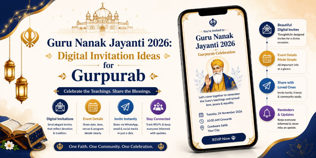 Guru Nanak Jayanti 2026 digital invitation for a Gurpurab community event